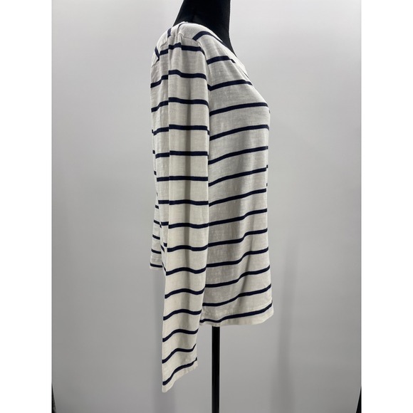 Old Navy L Tall Striped Long Sleeve Boat Neck Cotton Casual Shirt Top Women - Picture 2 of 7